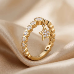 0.73 CT Round Diamond Bezel Star Charm Ring