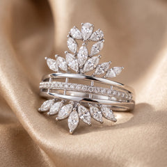 1.23 CT Marquise, Pear & Round Diamond Leaf Crown Ring
