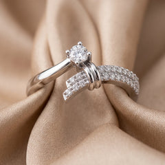 0.24 CT Diamond Solitaire Ribbon Bypass Ring