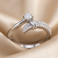 0.24 CT Diamond Solitaire Ribbon Bypass Ring