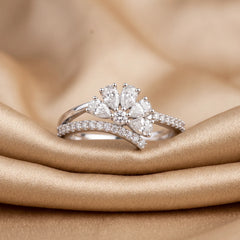 0.77 CT Pear & Round Diamond Flower Bypass Ring