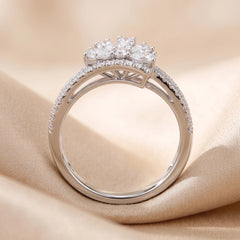 0.77 CT Pear & Round Diamond Flower Bypass Ring