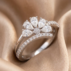 0.77 CT Pear & Round Diamond Flower Bypass Ring