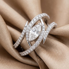 1.16 CT Marquise & Round Diamond Multi Row Bypass Ring