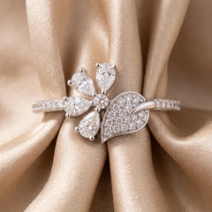 0.65 CT Pear & Round Diamond Flower Leaf Ring
