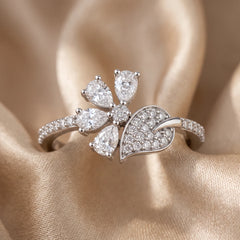 0.65 CT Pear & Round Diamond Flower Leaf Ring