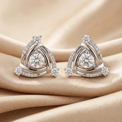 0.80 CT Round Diamond Triangle Swirl Stud Earrings
