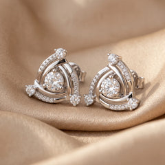 0.80 CT Round Diamond Triangle Swirl Stud Earrings