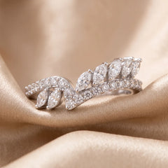0.55 CT Marquise & Round Diamond Leaf Band Ring
