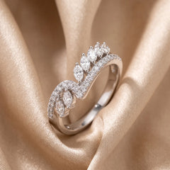 0.55 CT Marquise & Round Diamond Leaf Band Ring