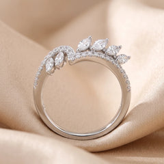 0.55 CT Marquise & Round Diamond Leaf Band Ring