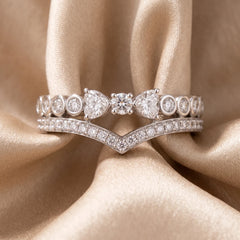0.70 CT Heart & Round Diamond V Shaped Band Ring