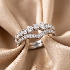 0.70 CT Heart & Round Diamond V Shaped Band Ring