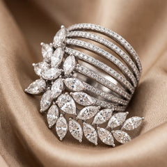 5.02 CT Marquise, Pear & Round Diamond Multi Row Leaf Ring