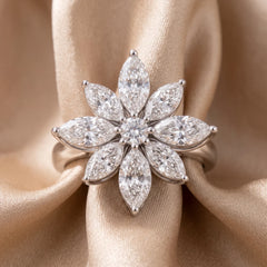 2.10 CT Marquise & Round Diamond Flower Ring