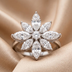 2.10 CT Marquise & Round Diamond Flower Ring