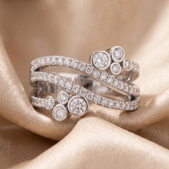 0.73 CT Diamond Bezel Cluster Multi Row Ring
