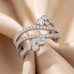 0.73 CT Diamond Bezel Cluster Multi Row Ring