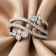 0.73 CT Diamond Bezel Cluster Multi Row Ring