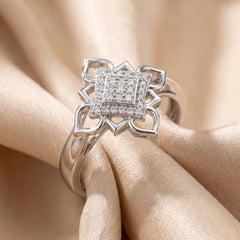 0.15 CT Diamond Pavé Square Floral Ring
