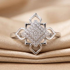 0.15 CT Diamond Pavé Square Floral Ring