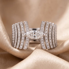 1.04 CT Marquise & Round Diamond Wide Pavé Ring