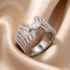 1.04 CT Marquise & Round Diamond Wide Pavé Ring