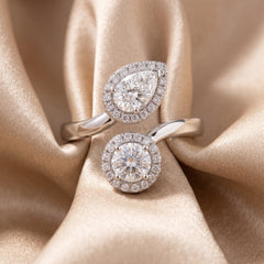 0.94 CT Round & Pear Diamond Halo Bypass Ring