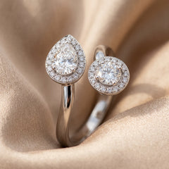 0.94 CT Round & Pear Diamond Halo Bypass Ring