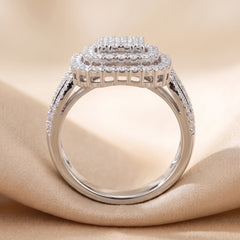 1.46 CT Diamond Cushion Cluster Multi Row Ring