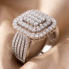 1.46 CT Diamond Cushion Cluster Multi Row Ring