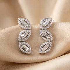 0.64 CT Baguette & Round Diamond Marquise Halo Drop Earrings