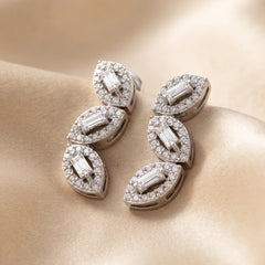 0.64 CT Baguette & Round Diamond Marquise Halo Drop Earrings