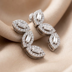 0.64 CT Baguette & Round Diamond Marquise Halo Drop Earrings