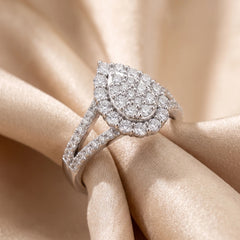 1.21 CT Diamond Pear Cluster Halo Ring