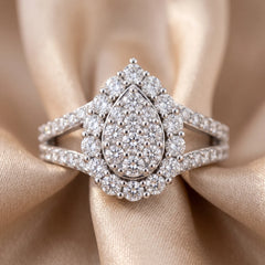 1.21 CT Diamond Pear Cluster Halo Ring