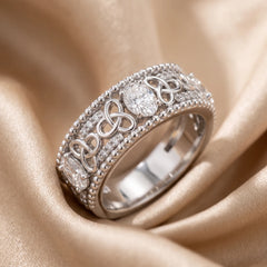 0.66 CT Oval & Round Diamond Celtic Knot Band Ring