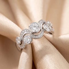 1.31 CT Round Diamond Bezel Wave Ring