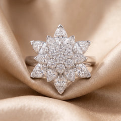 1.03 CT Pear & Round Diamond Lotus Flower Ring