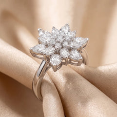 1.03 CT Pear & Round Diamond Lotus Flower Ring