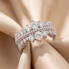 0.62 CT Diamond Double Row Beaded Band Ring