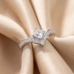 0.79 CT Asscher-cut & Round Diamond V Shaped Ring