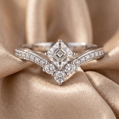 0.79 CT Asscher-cut & Round Diamond V Shaped Ring