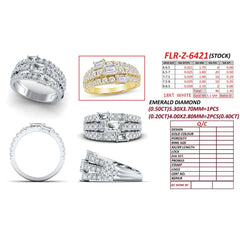 2.20 CT Emerald-cut & Round Diamond Multi Row Ring