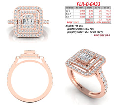 0.89 CT Baguette & Round Diamond Double Halo Ring