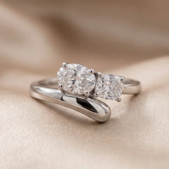 1.01 CT Cushion & Oval Diamond Toi et Moi Bypass Ring