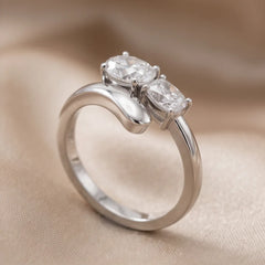 1.01 CT Cushion & Oval Diamond Toi et Moi Bypass Ring