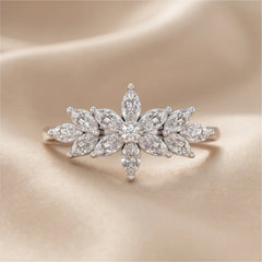 0.87 CT Marquise Diamond Cluster Crown Ring