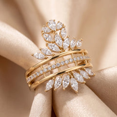 1.23 CT Marquise, Pear & Round Diamond Leaf Crown Ring