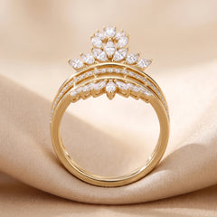 1.23 CT Marquise, Pear & Round Diamond Leaf Crown Ring
